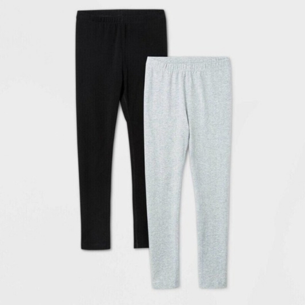 Cat and Jack Girls' 2pk Adaptive Leggings Black Gray S ( 6 / 7 )